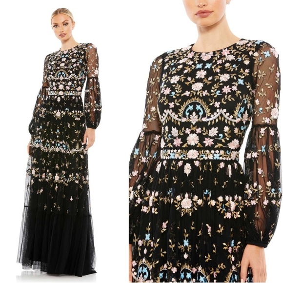 MAC DUGGAL Floral Flowy Feminine Bohemian Ruffle Garden Gown Sz 14 NWT - Picture 1 of 9